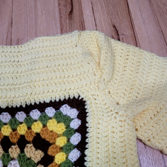 Handmade Granny Square Crocheted Top Yellow Unqiue - Picture 9 of 12